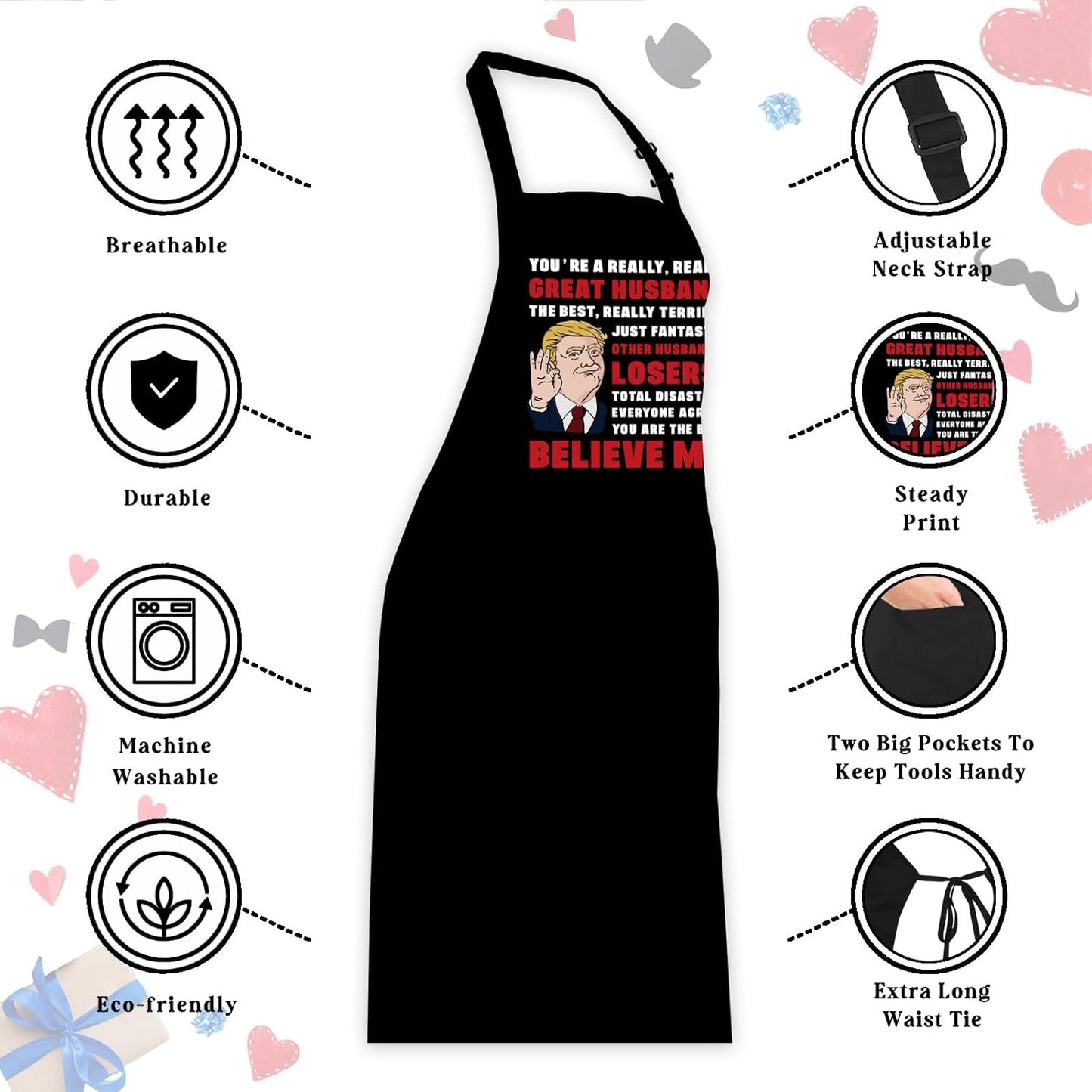 Funny Aprons for Men, Birthday Gifts for Husband from Wife, Anniversary Retirement Gift for Husband, Kitchen Apron for Cooking Grilling, Novelty Mens BBQ Gifts, Christmas White Elephant Gifts for Men
