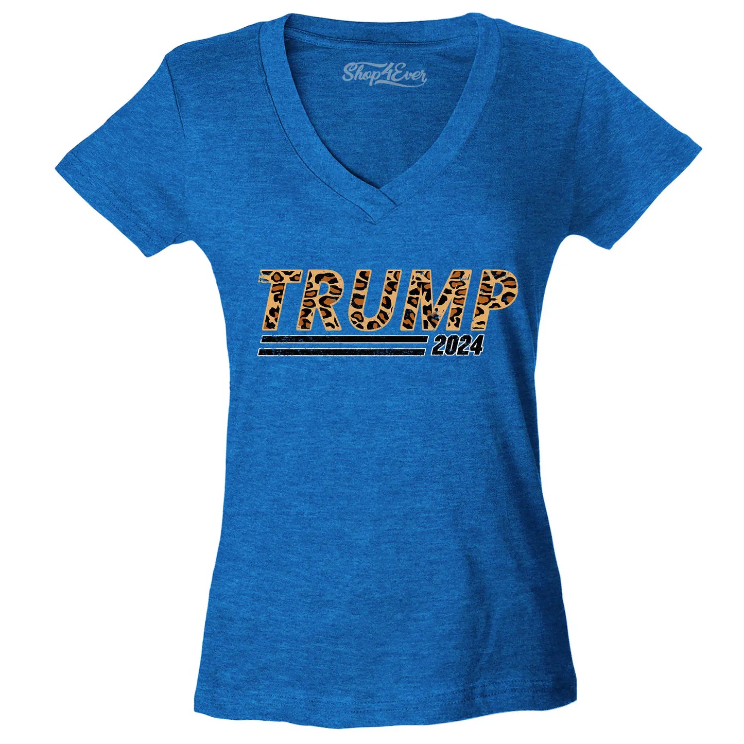 Women'S Leopard Donald Trump 2024 Presidential Campaign Slim Fit V-Neck T-Shirt Large Heather Royal Blue