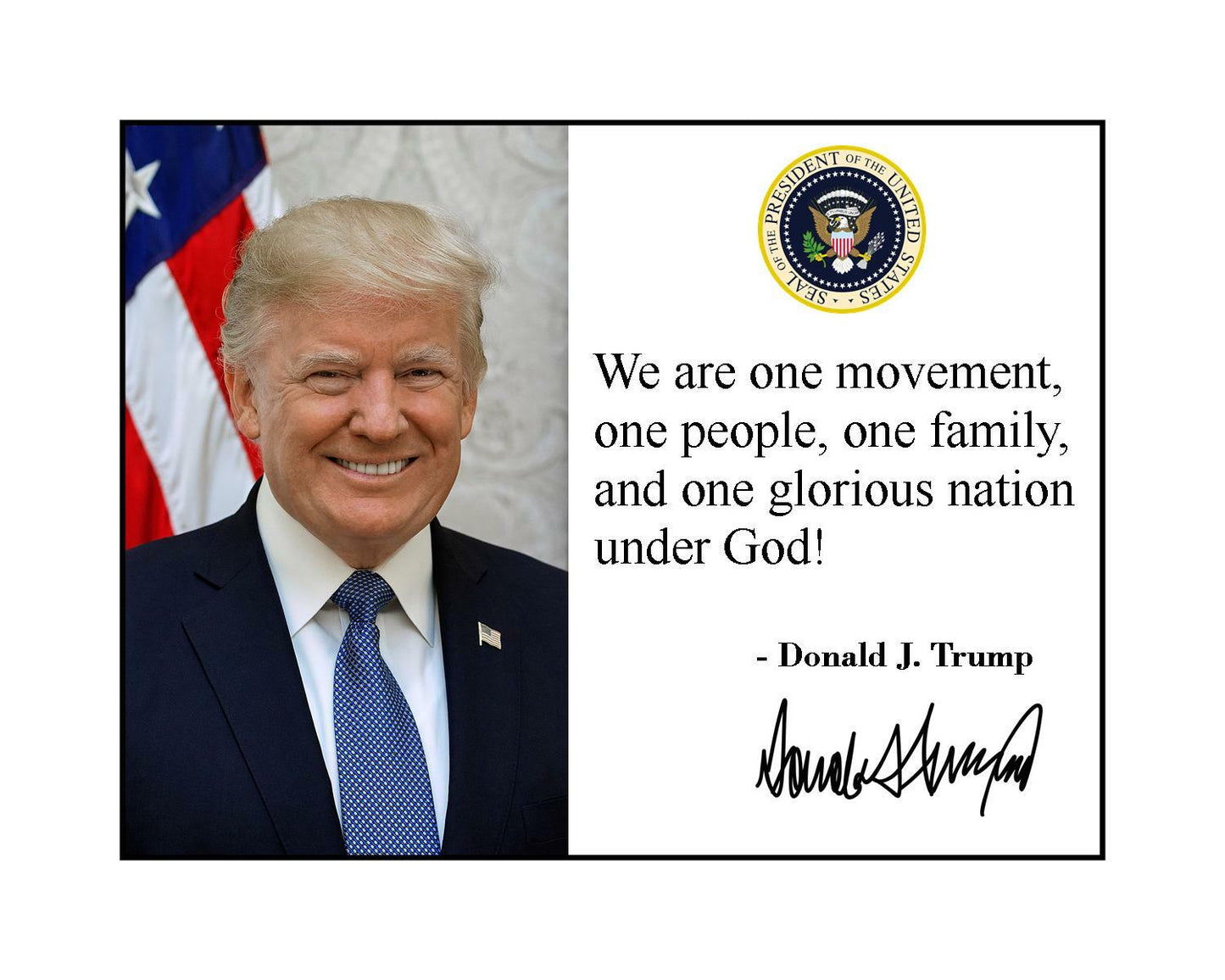 Donald Trump 8X10 Photo Print One Nation under God Signed Autographed MAGA 2020