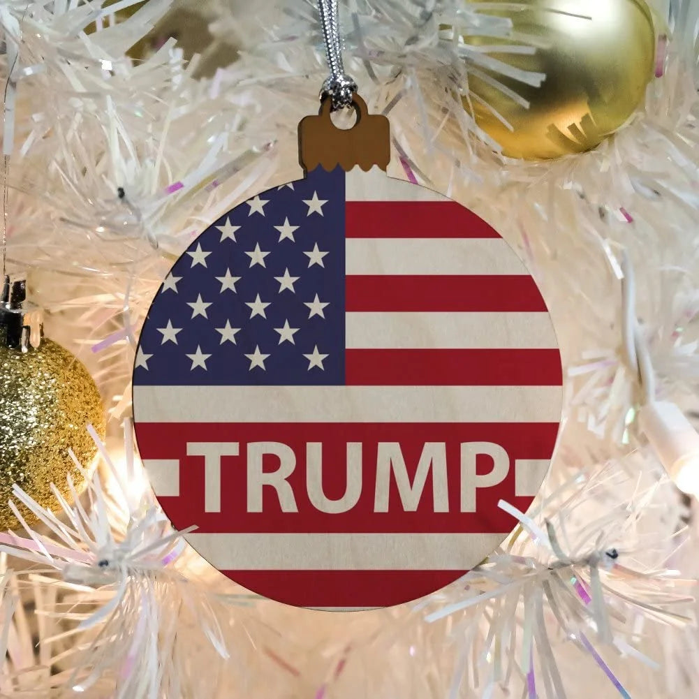 President Trump American Flag Wood Christmas Tree Holiday Ornament