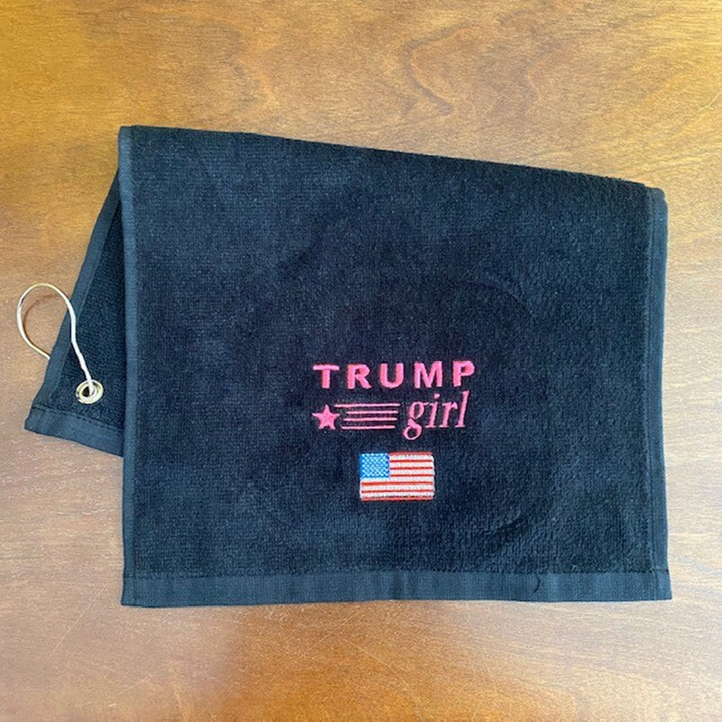 TRUMP GIRL Black Golf Towel 11'X18" Embroidered with American Flag
