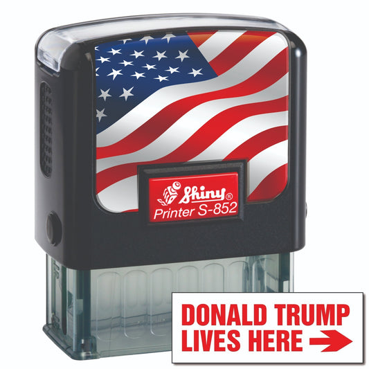 Donald Trump Lives Here Self Inking American Flag Stamp - 9/16" X 1-1/2" - Red