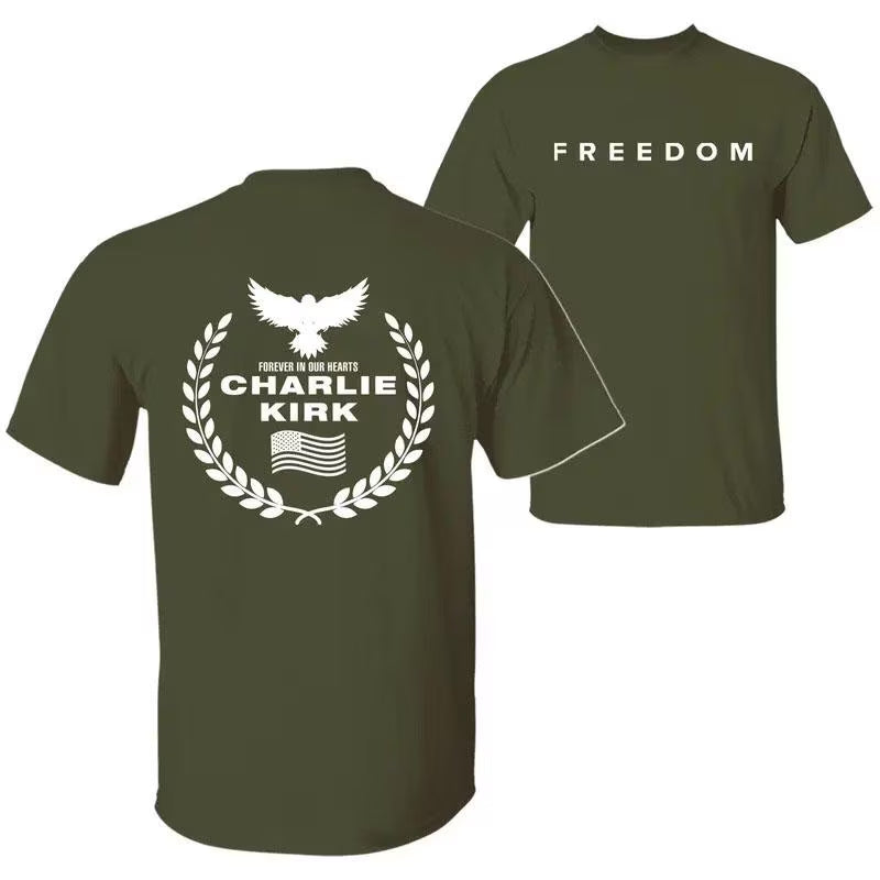 Freedom Charlie Kirk a True American Patriot Eagle Wreath “Forever in Our Hearts” T-Shirt, Prayers up for Charlie, Human Rights Shirt