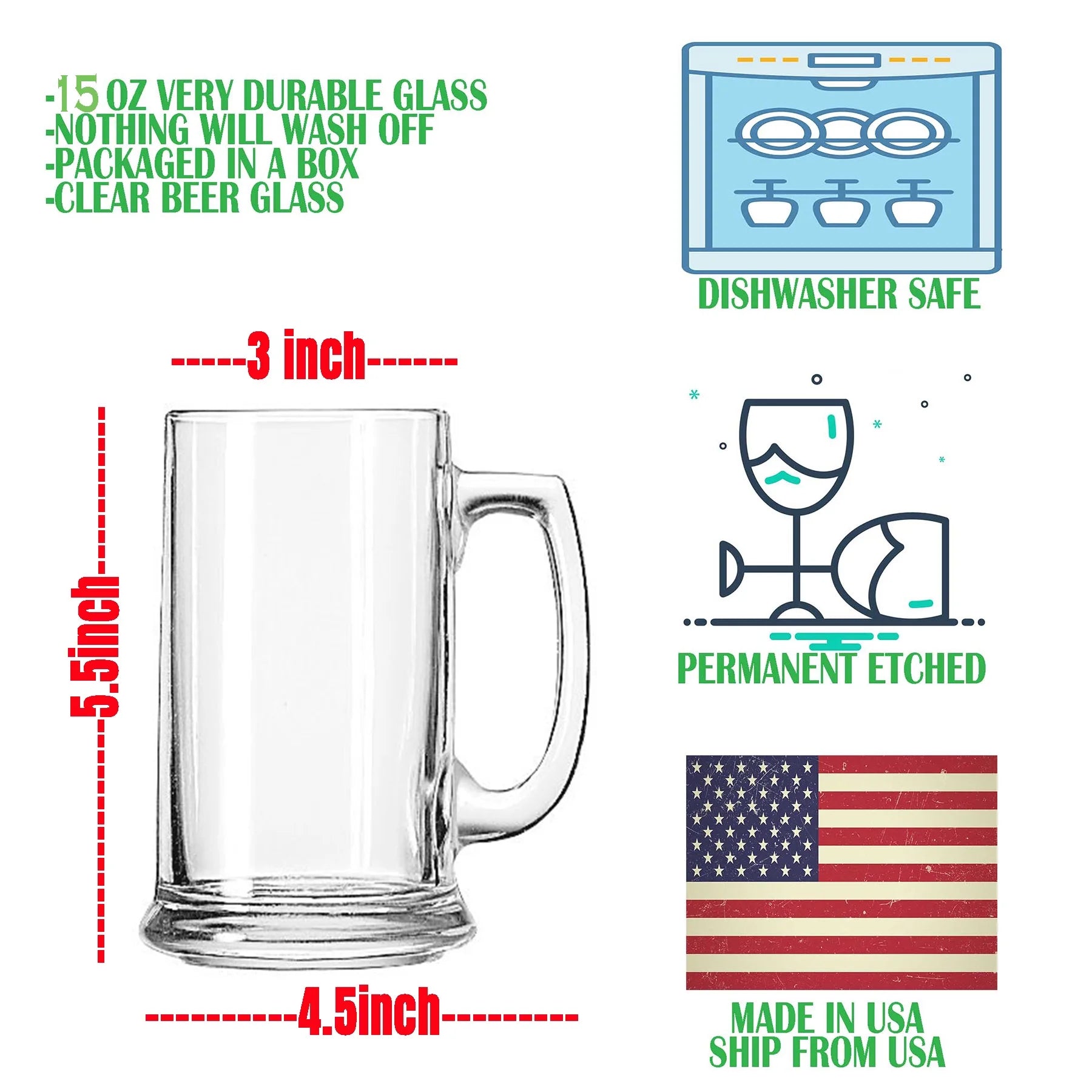 Donald Trump Republican President United States Make America Great Again MAGA 15 Oz Beer Glass with Handle