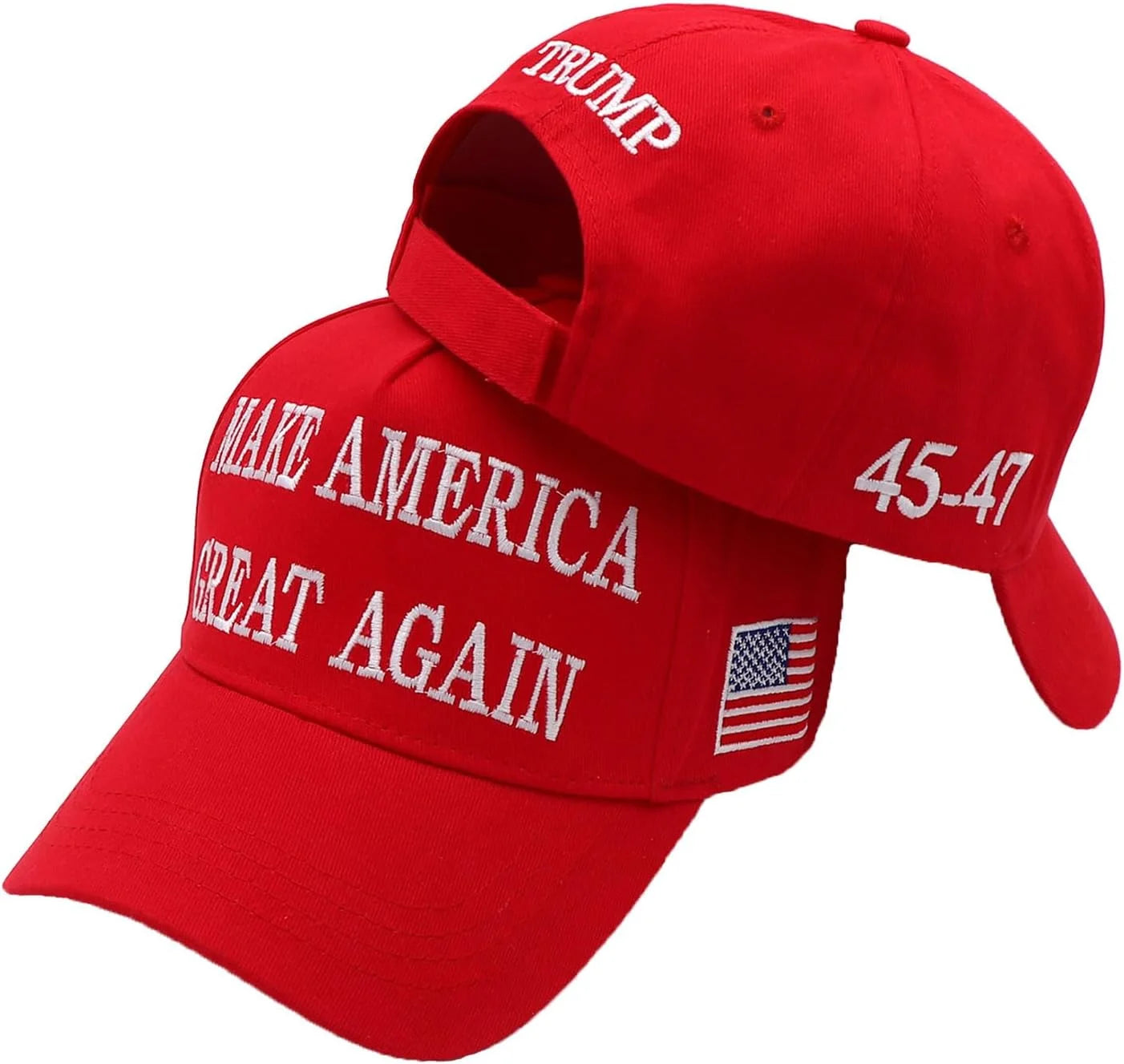 2Pc Trump 2024 MAGA Hat - Make America Great Again Donald Trump 45, 47 Presidential Campaign Red Cap with USA Flag