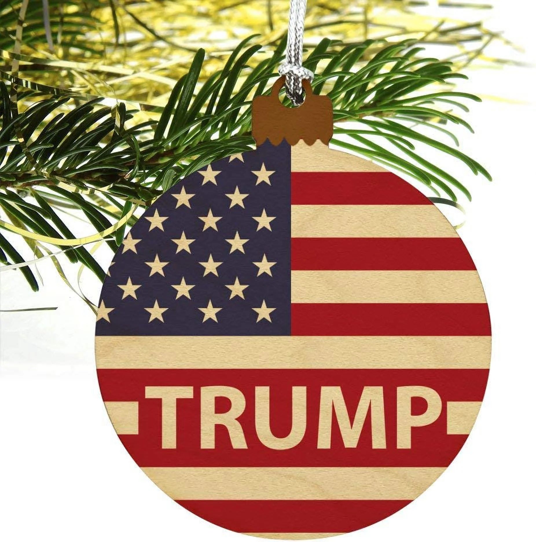 President Trump American Flag Wood Christmas Tree Holiday Ornament