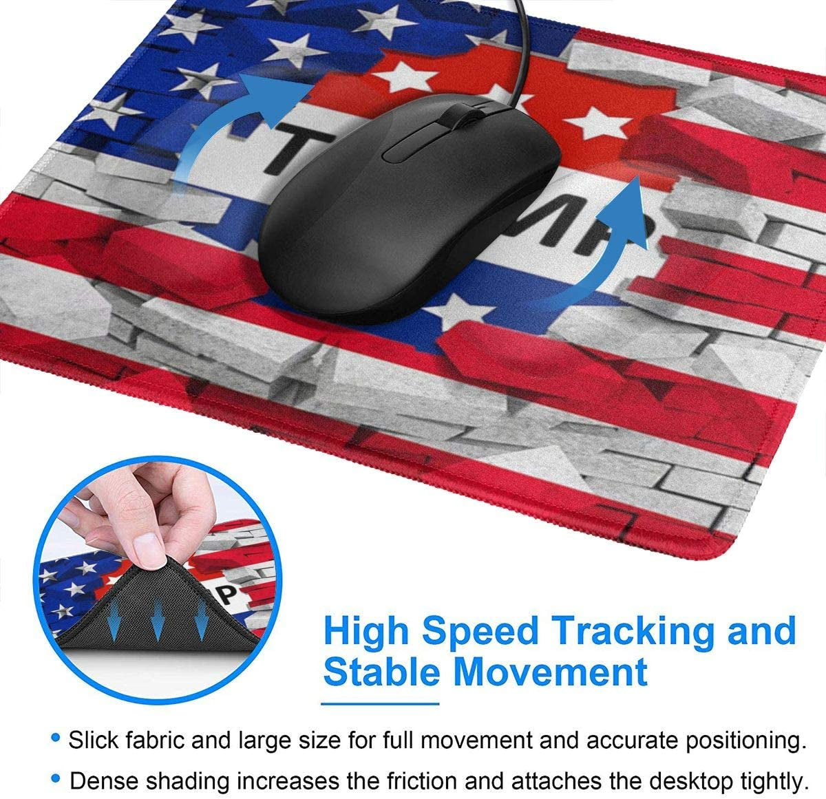 Mouse Pad American USA Trump Flag Gaming Mousepad with Stitched Edges Non-Slip Rubber Base for Computers Laptop Office & Home