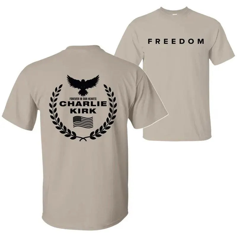 Freedom Charlie Kirk a True American Patriot Eagle Wreath “Forever in Our Hearts” T-Shirt, Prayers up for Charlie, Human Rights Shirt