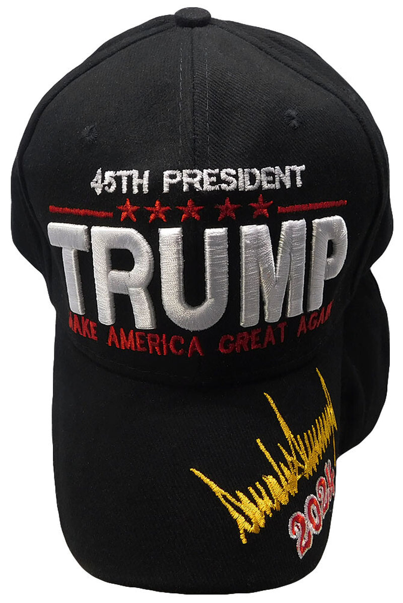 45Th President Trump MAGA Signature 2024 Black Cotton Embroidered Cap Hat