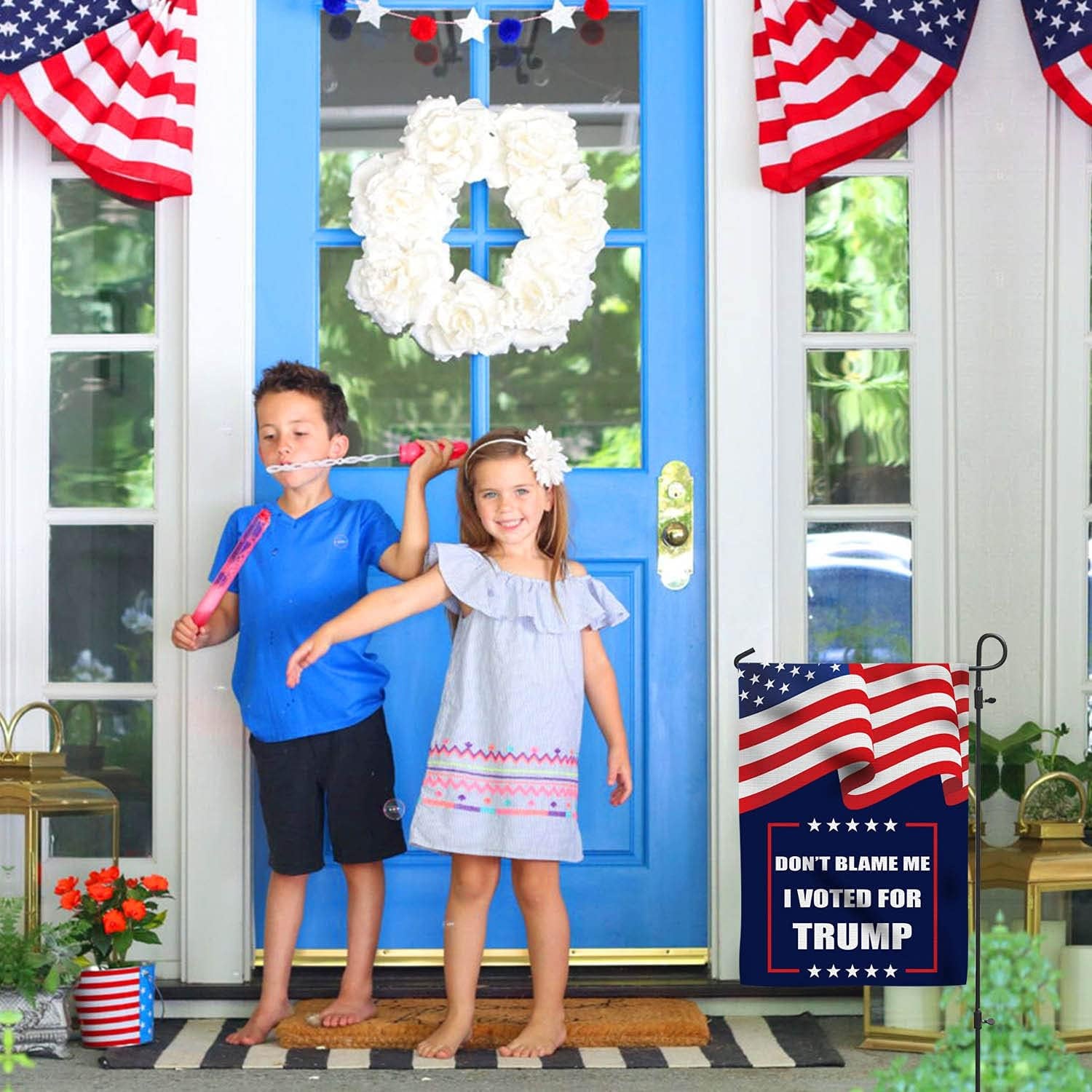 Trump 2024 Flag Don'T Blame Me I Voted for Trump Garden Flag Burlap Double Sided Vertical Patriotic USA Flag American President Election Banner Yard Outdoor Decoration 12.5 X 18 Inch