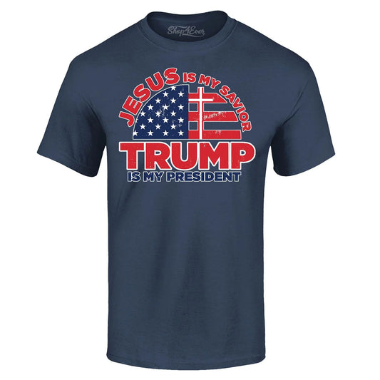 Men'S Jesus Is My Savior Trump Is My President Graphic T-Shirt Medium Navy