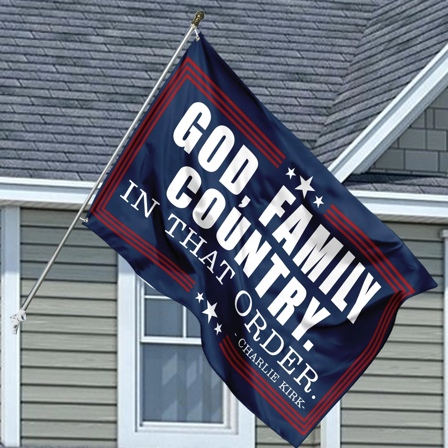 Charlie Kirk God Family Country House Flag, a True Patriot Charlie Kirk Flag, Prayers up for Charlie, Human Rights Flag, Freedom Flag