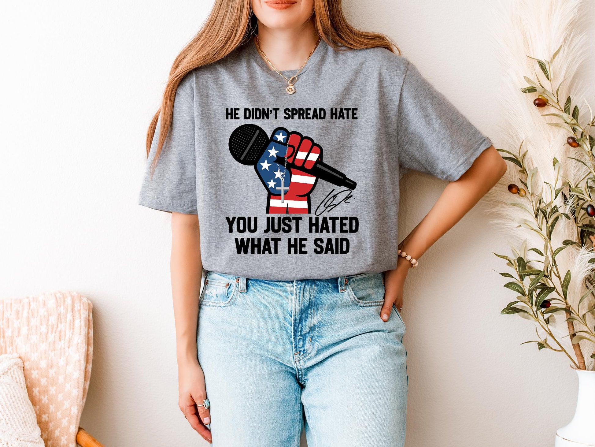 Free Speech Shirt He Didn'T Spread Hate Tee, You Will Be Missed Charlie Kirk, Patriotic Bold Quote Top, Conservative Graphic Apparel