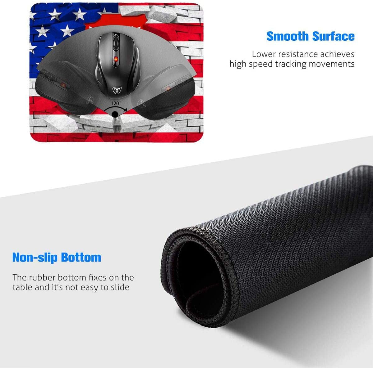 Mouse Pad American USA Trump Flag Gaming Mousepad with Stitched Edges Non-Slip Rubber Base for Computers Laptop Office & Home