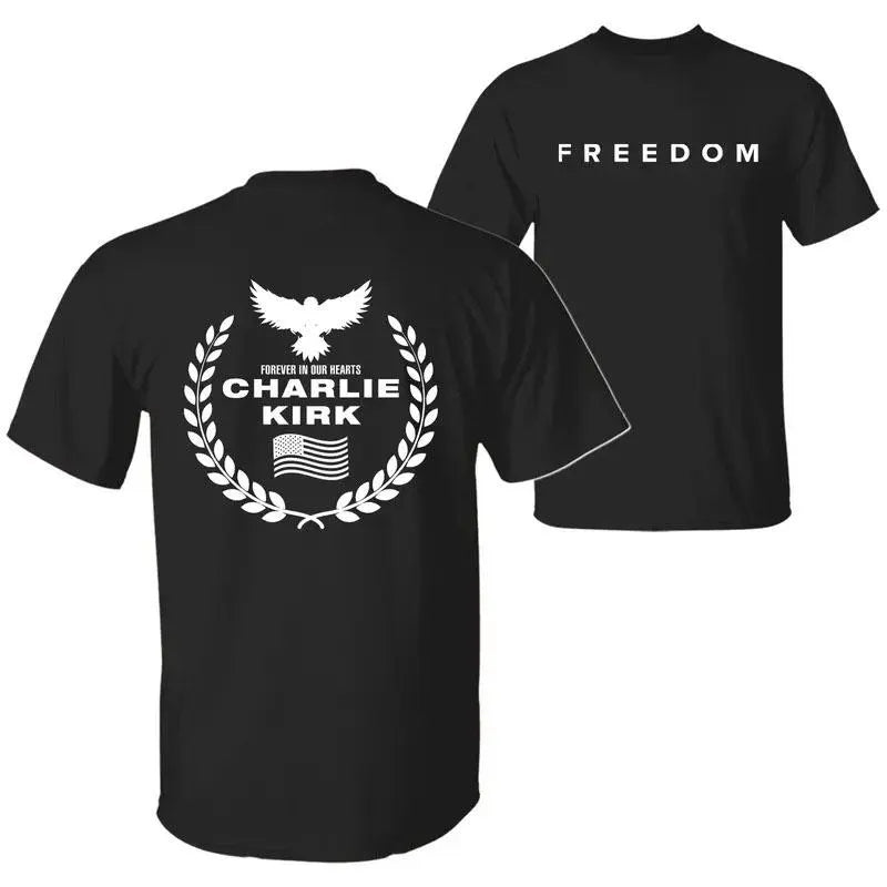 Freedom Charlie Kirk a True American Patriot Eagle Wreath “Forever in Our Hearts” T-Shirt, Prayers up for Charlie, Human Rights Shirt