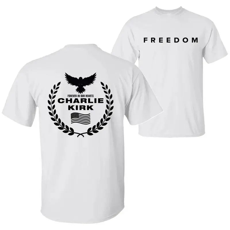 Freedom Charlie Kirk a True American Patriot Eagle Wreath “Forever in Our Hearts” T-Shirt, Prayers up for Charlie, Human Rights Shirt