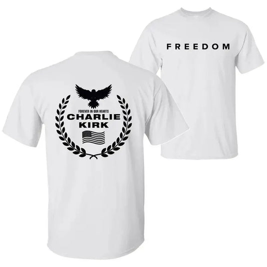Freedom Charlie Kirk a True American Patriot Eagle Wreath “Forever in Our Hearts” T-Shirt, Prayers up for Charlie, Human Rights Shirt