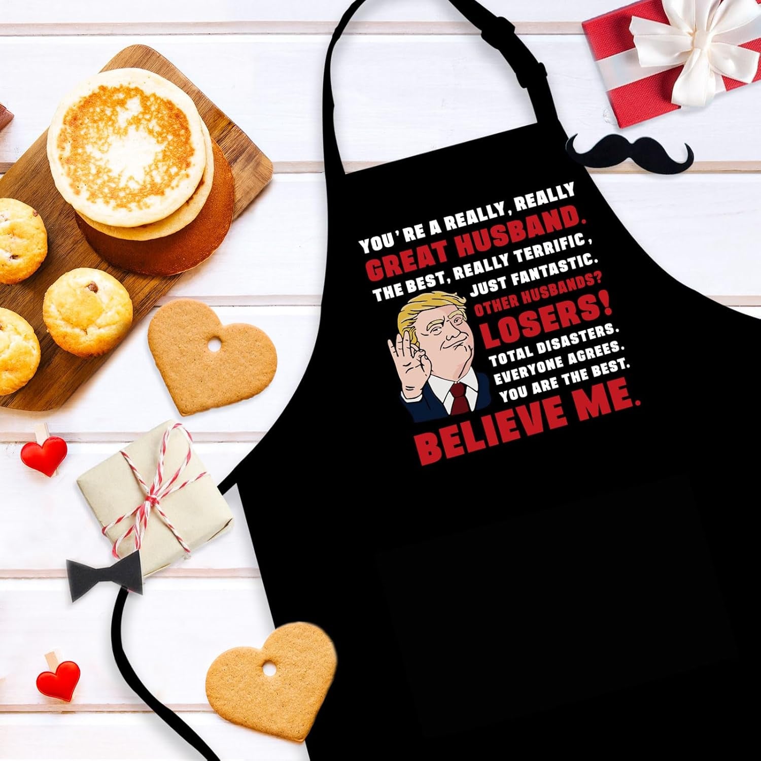 Funny Aprons for Men, Birthday Gifts for Husband from Wife, Anniversary Retirement Gift for Husband, Kitchen Apron for Cooking Grilling, Novelty Mens BBQ Gifts, Christmas White Elephant Gifts for Men