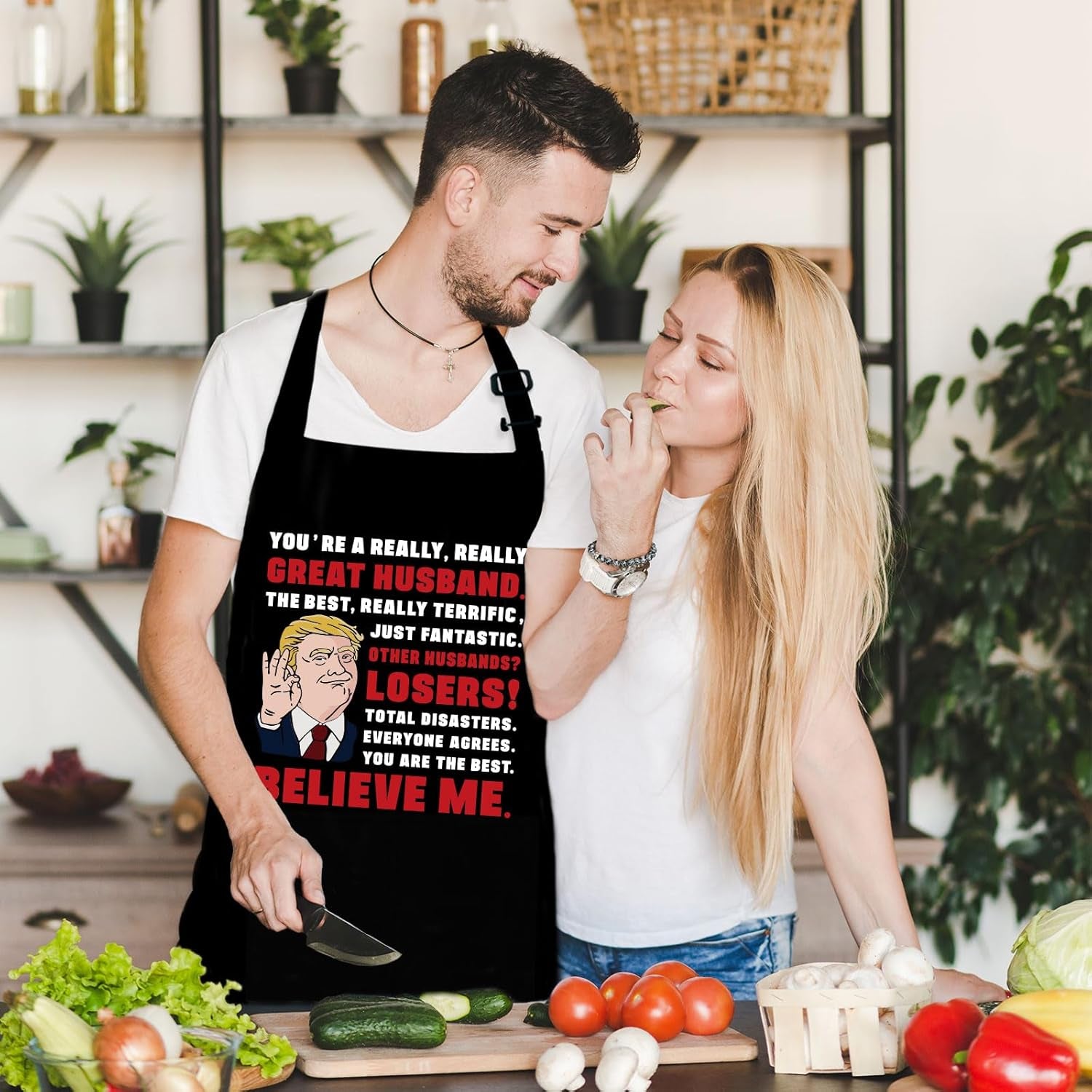 Funny Aprons for Men, Birthday Gifts for Husband from Wife, Anniversary Retirement Gift for Husband, Kitchen Apron for Cooking Grilling, Novelty Mens BBQ Gifts, Christmas White Elephant Gifts for Men