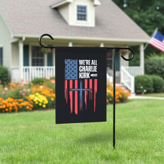We All Charlie Kirk Flag, Two-Sided American Flag Cross Outdoor Banner, Patriot Charlie Kirk Tribute Garden Sign
