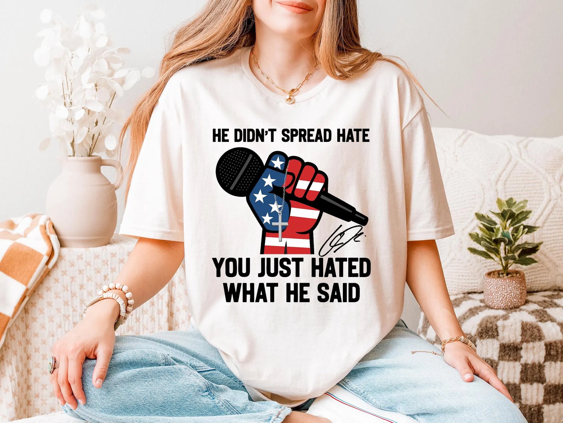 Free Speech Shirt He Didn'T Spread Hate Tee, You Will Be Missed Charlie Kirk, Patriotic Bold Quote Top, Conservative Graphic Apparel