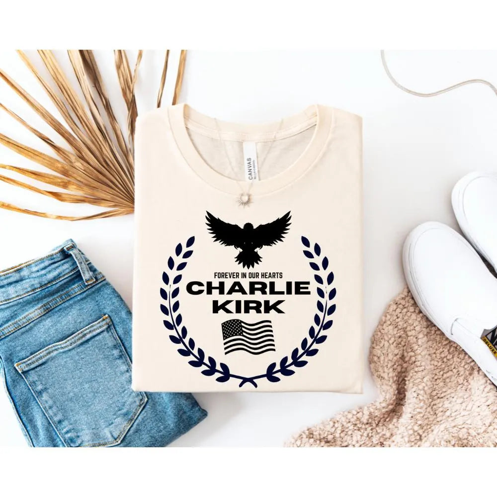 Charlie Kirk Memorial Shirt | RIP Tribute Sweatshirt and Hoodie – Forever in Our Hearts Eagle American Flag Tee - Justice for Charlie Kirk