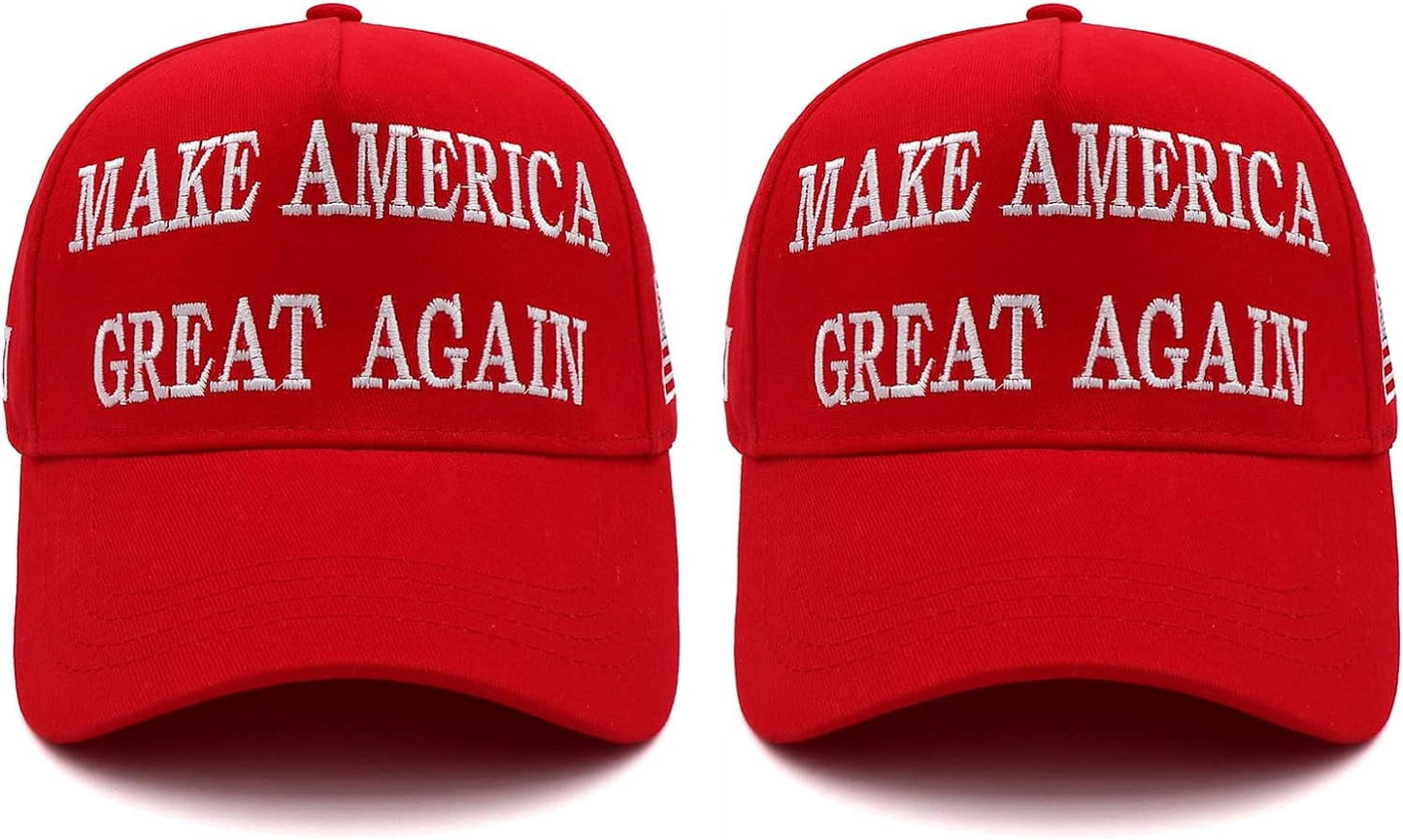 2Pc Trump 2024 MAGA Hat - Make America Great Again Donald Trump 45, 47 Presidential Campaign Red Cap with USA Flag
