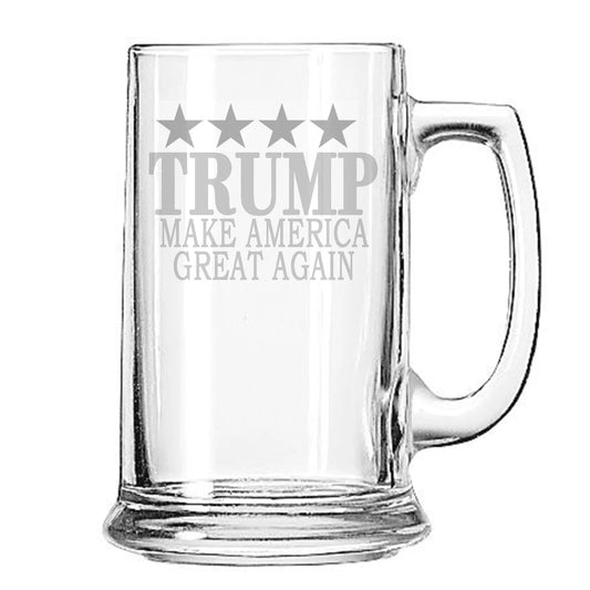 Donald Trump Republican President United States Make America Great Again MAGA 15 Oz Beer Glass with Handle