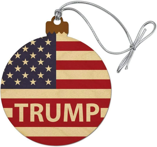 President Trump American Flag Wood Christmas Tree Holiday Ornament
