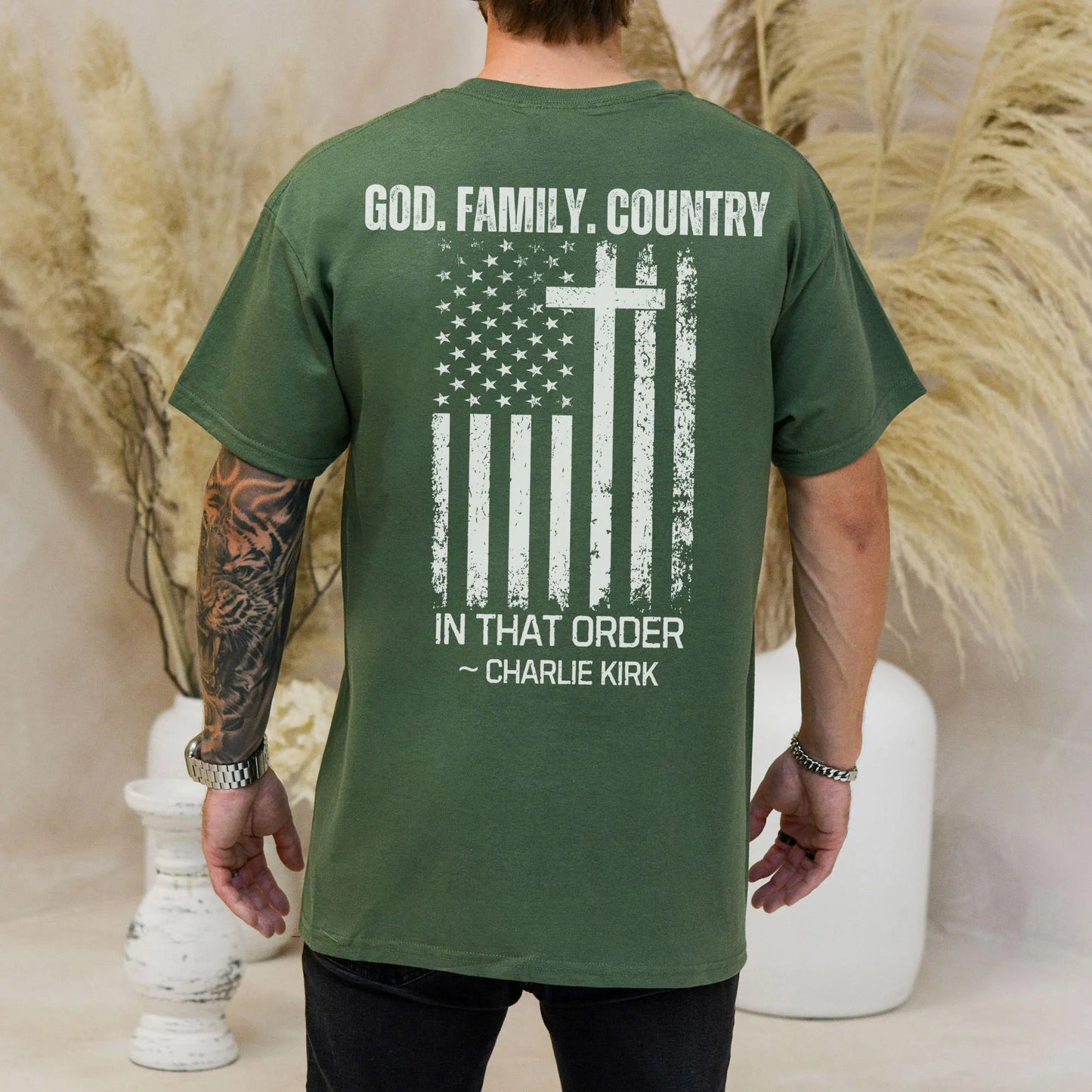God Family Country Shirt Charlie Kirk Remembrance Tee Christian Conservative Patriotic Faith Shirt USA Freedom Gift for Believers Supporters