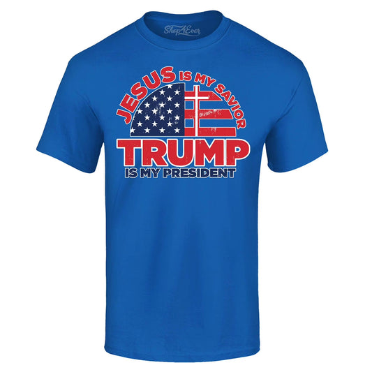 Men'S Jesus Is My Savior Trump Is My President Graphic T-Shirt Small Royal Blue