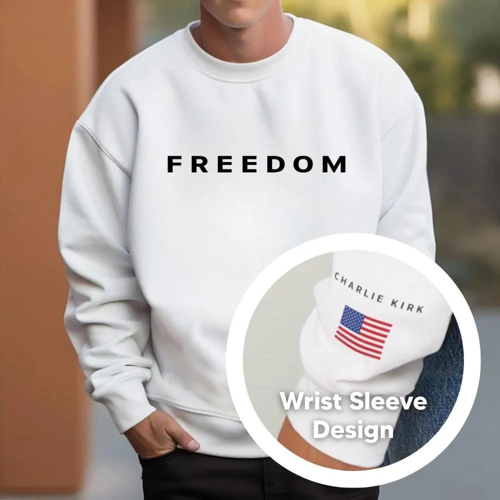 Sleeve Design Charlie Kirk Freedom Sweatshirt, Freedom Sweatshirt, Charlie Kirk Sweatshirt, Turning Point, Charlie Kirk, Crewneck Hoodie