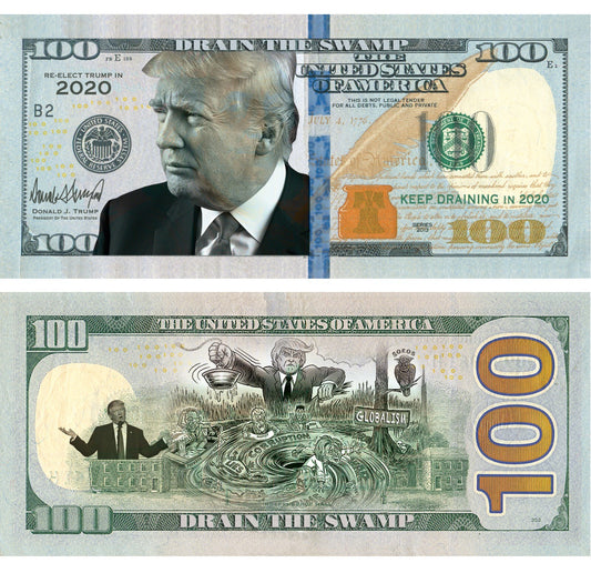 50Pk in Trump DRAIN the SWAMP in 2020 Dollar Bills MAGA Novelty Funny Money
