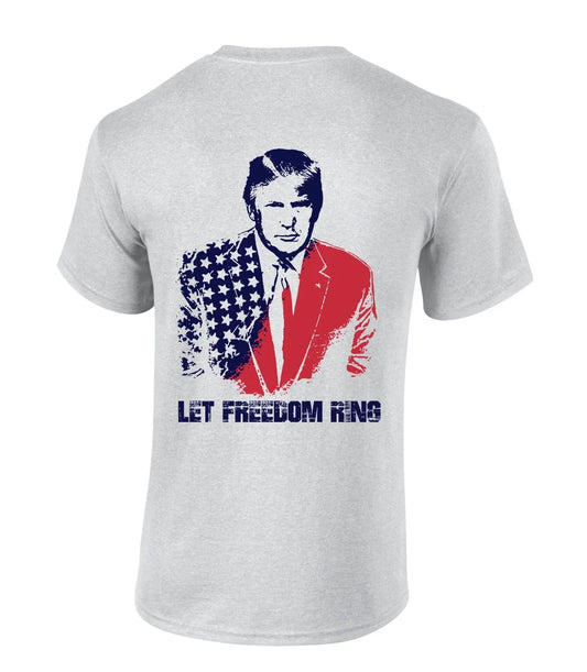 Mens Patriotic American Flag Let Freedom Ring Trump Mens Short Sleeve T-Shirt Graphic Tee-Ash Grey-6Xl