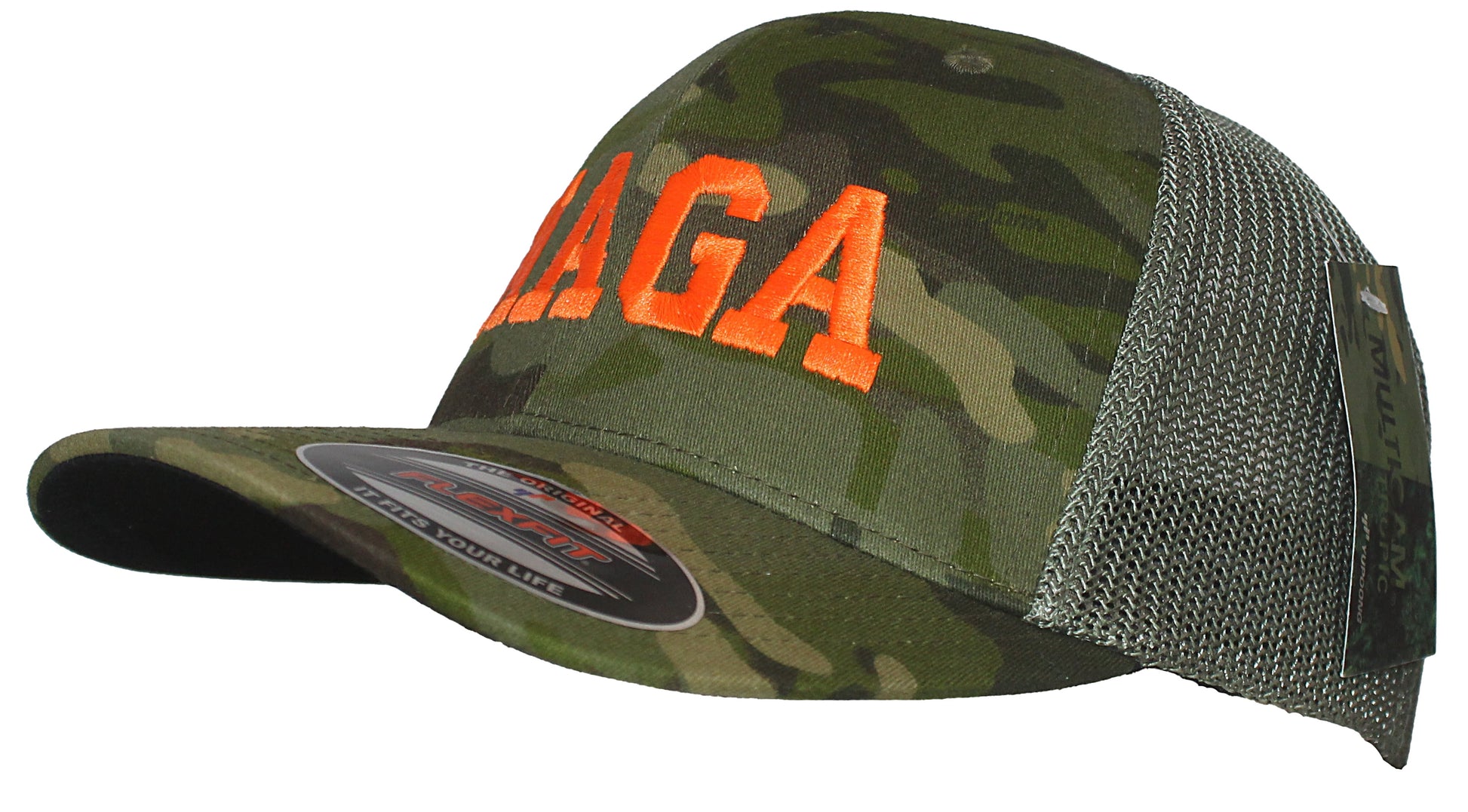 Embroidered in the USA MAGA Multicam Mesh Flexfit Adult Structured Trucker Hat - Tropic