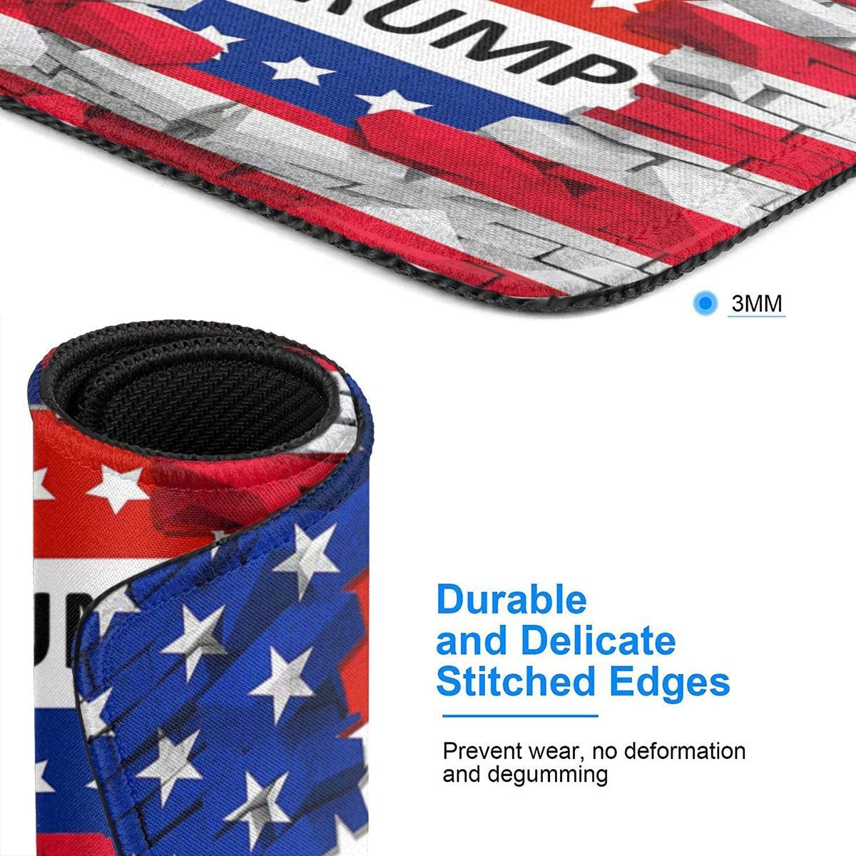 Mouse Pad American USA Trump Flag Gaming Mousepad with Stitched Edges Non-Slip Rubber Base for Computers Laptop Office & Home