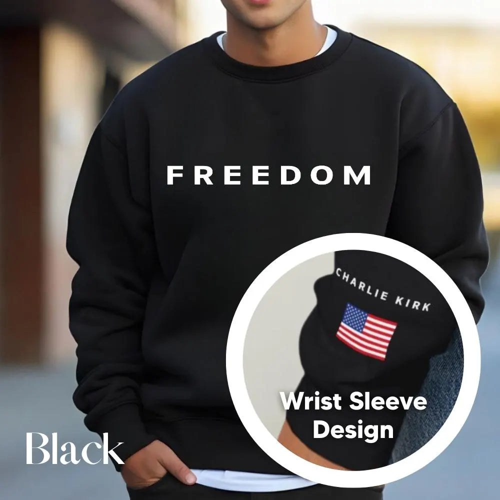 Sleeve Design Charlie Kirk Freedom Sweatshirt, Freedom Sweatshirt, Charlie Kirk Sweatshirt, Turning Point, Charlie Kirk, Crewneck Hoodie