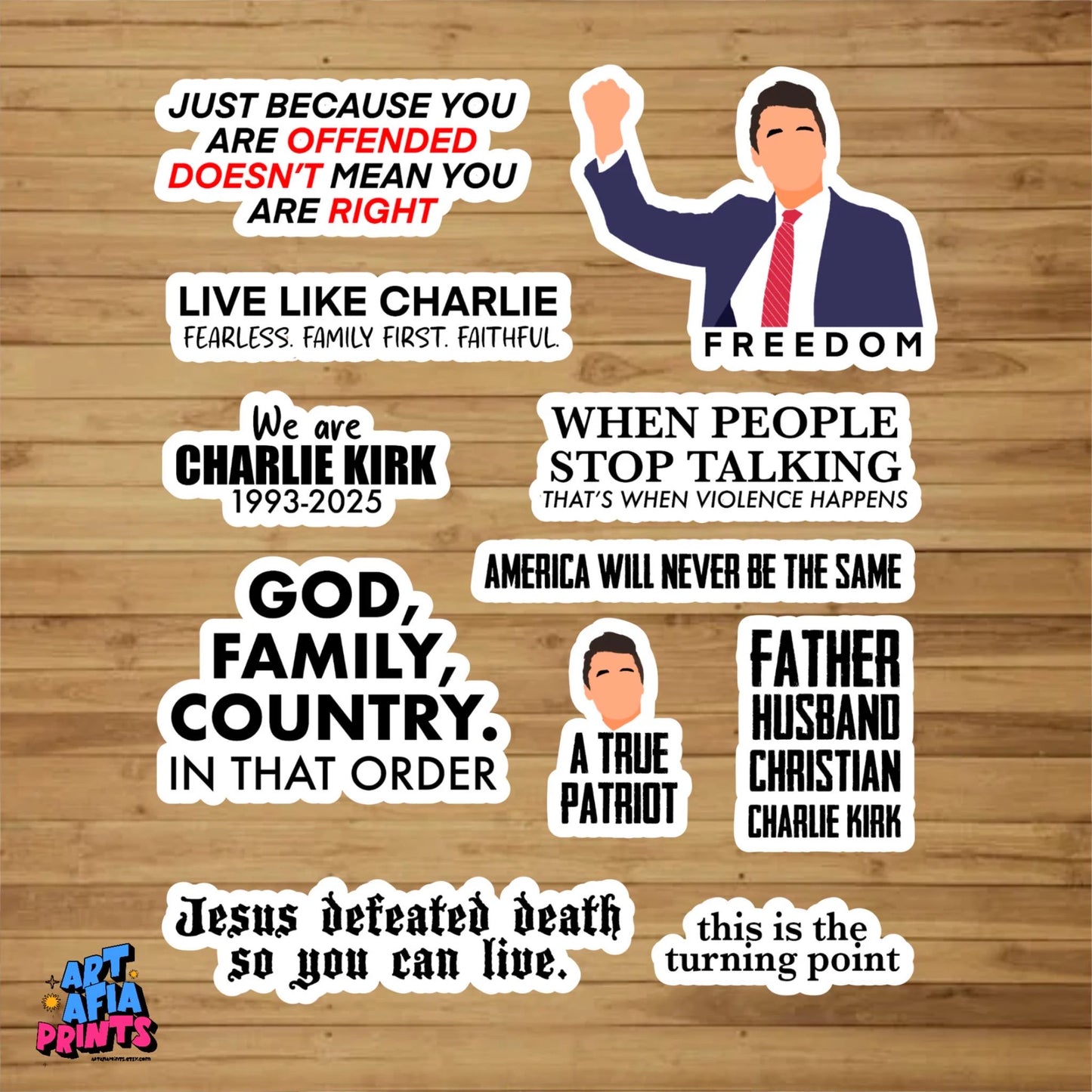 Charlie Kirk Quote Stickers: Fan Art Sticker Pack, Water Resistant
