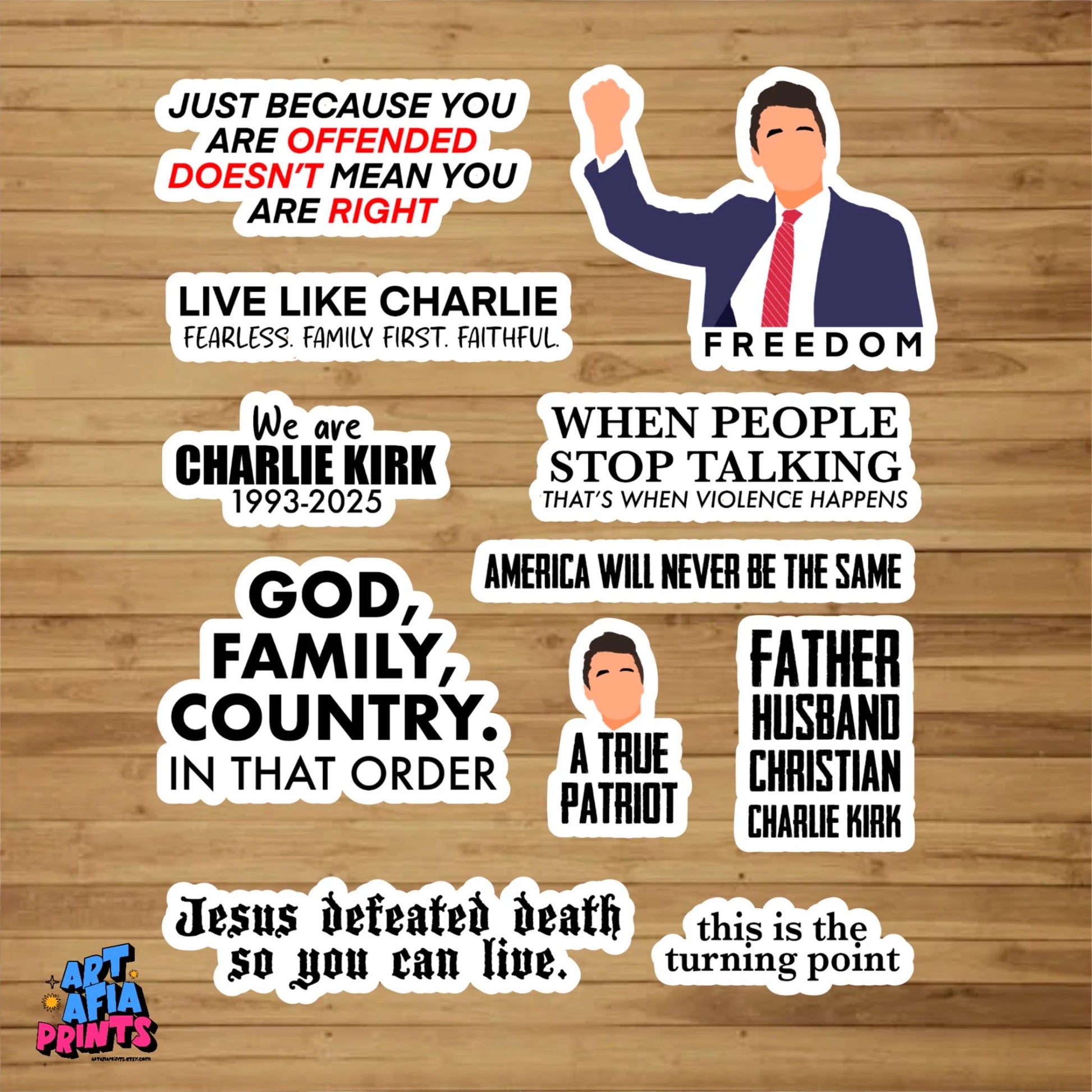 Charlie Kirk Quote Stickers: Fan Art Sticker Pack, Water Resistant