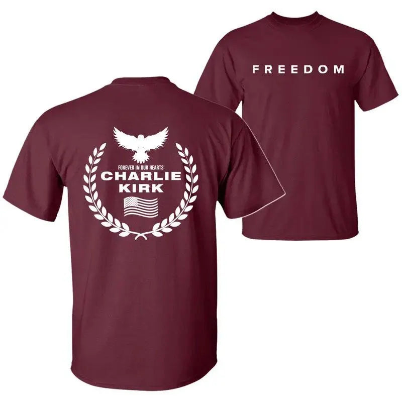 Freedom Charlie Kirk a True American Patriot Eagle Wreath “Forever in Our Hearts” T-Shirt, Prayers up for Charlie, Human Rights Shirt