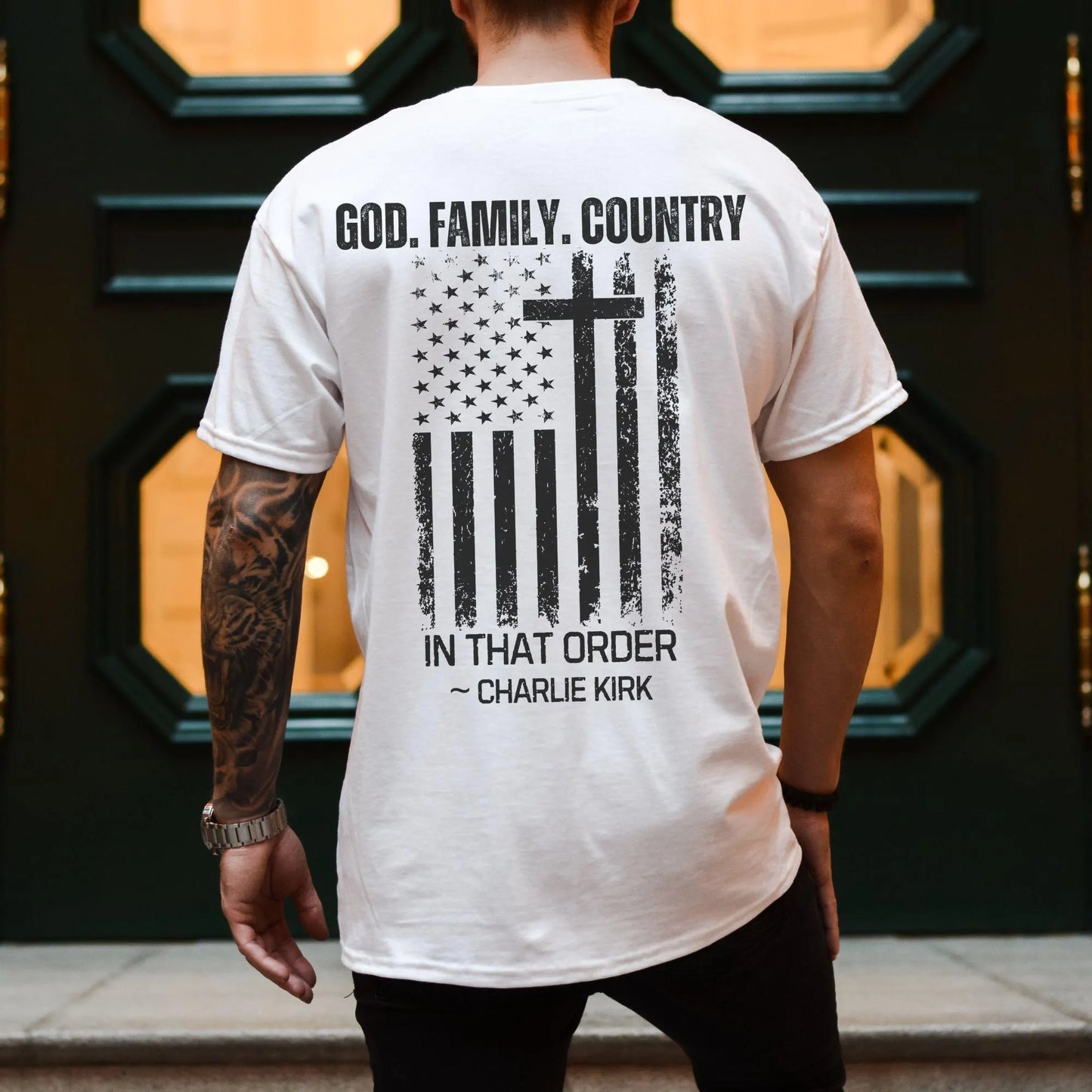 God Family Country Shirt Charlie Kirk Remembrance Tee Christian Conservative Patriotic Faith Shirt USA Freedom Gift for Believers Supporters