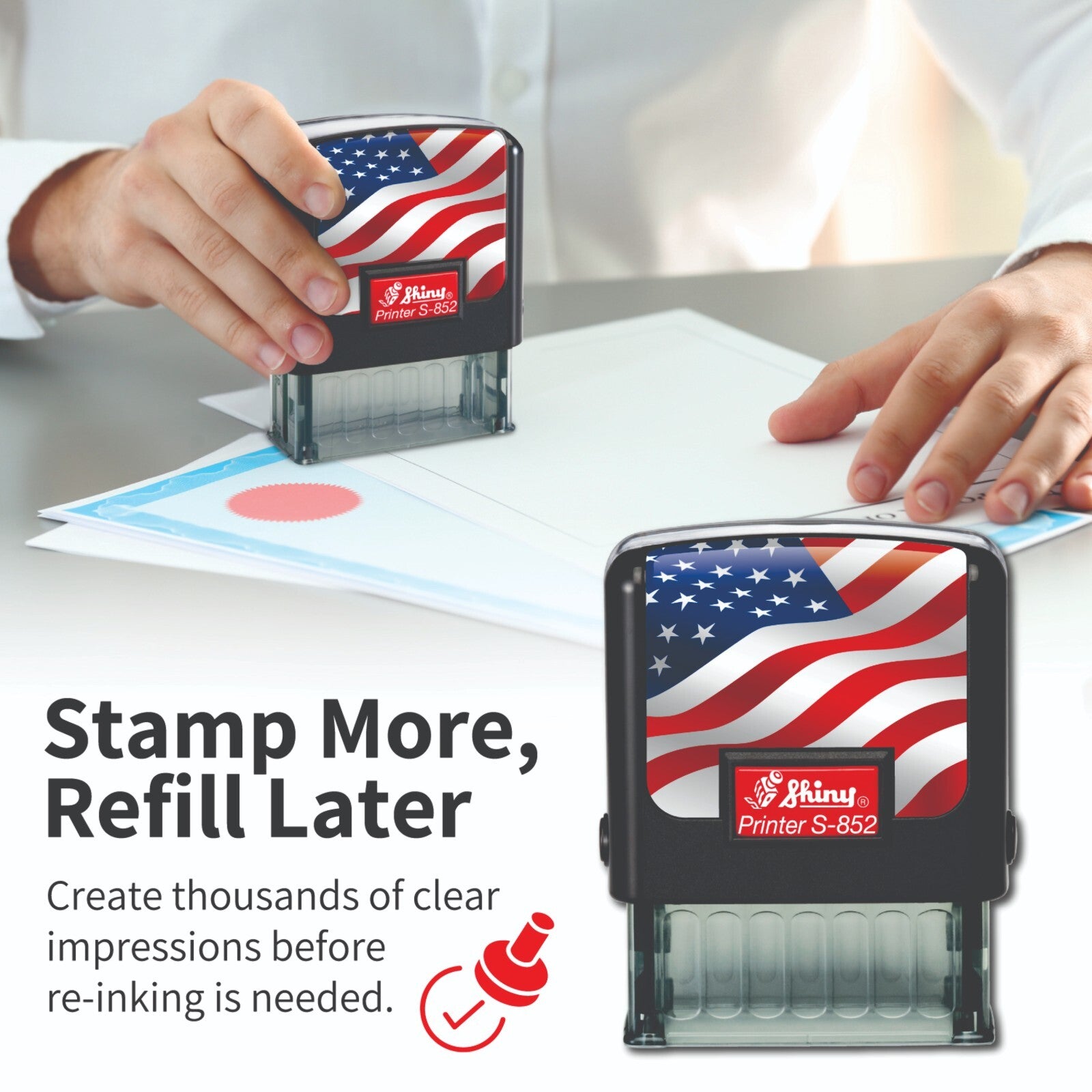 Donald Trump Lives Here Self Inking American Flag Stamp - 9/16" X 1-1/2" - Red