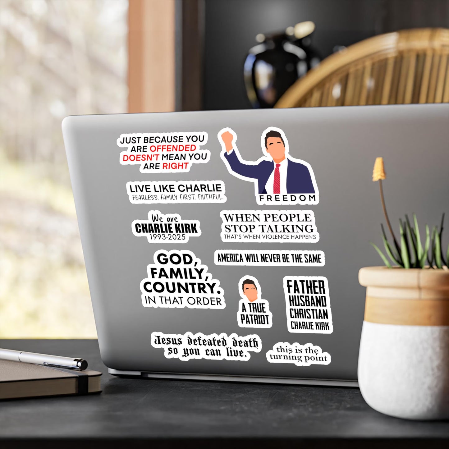 Charlie Kirk Quote Stickers: Fan Art Sticker Pack, Water Resistant
