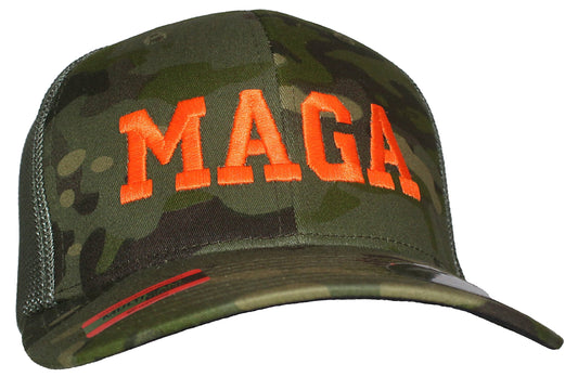 Embroidered in the USA MAGA Multicam Mesh Flexfit Adult Structured Trucker Hat - Tropic