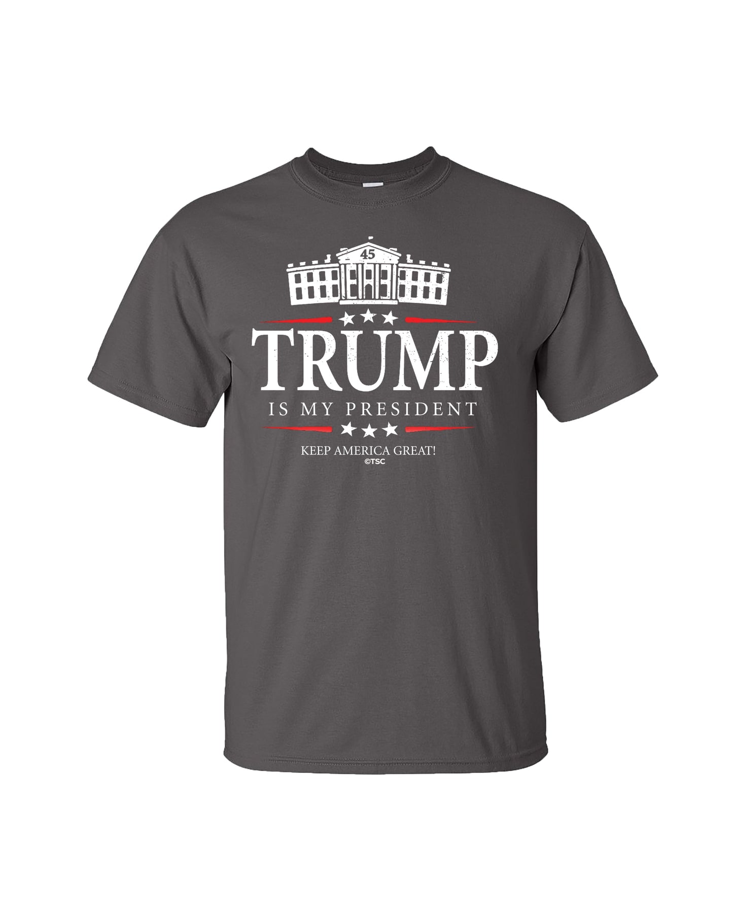 Political Trump Is My President Keep America Great Adult Short Sleeve T-Shirt-Charcoal-Medium