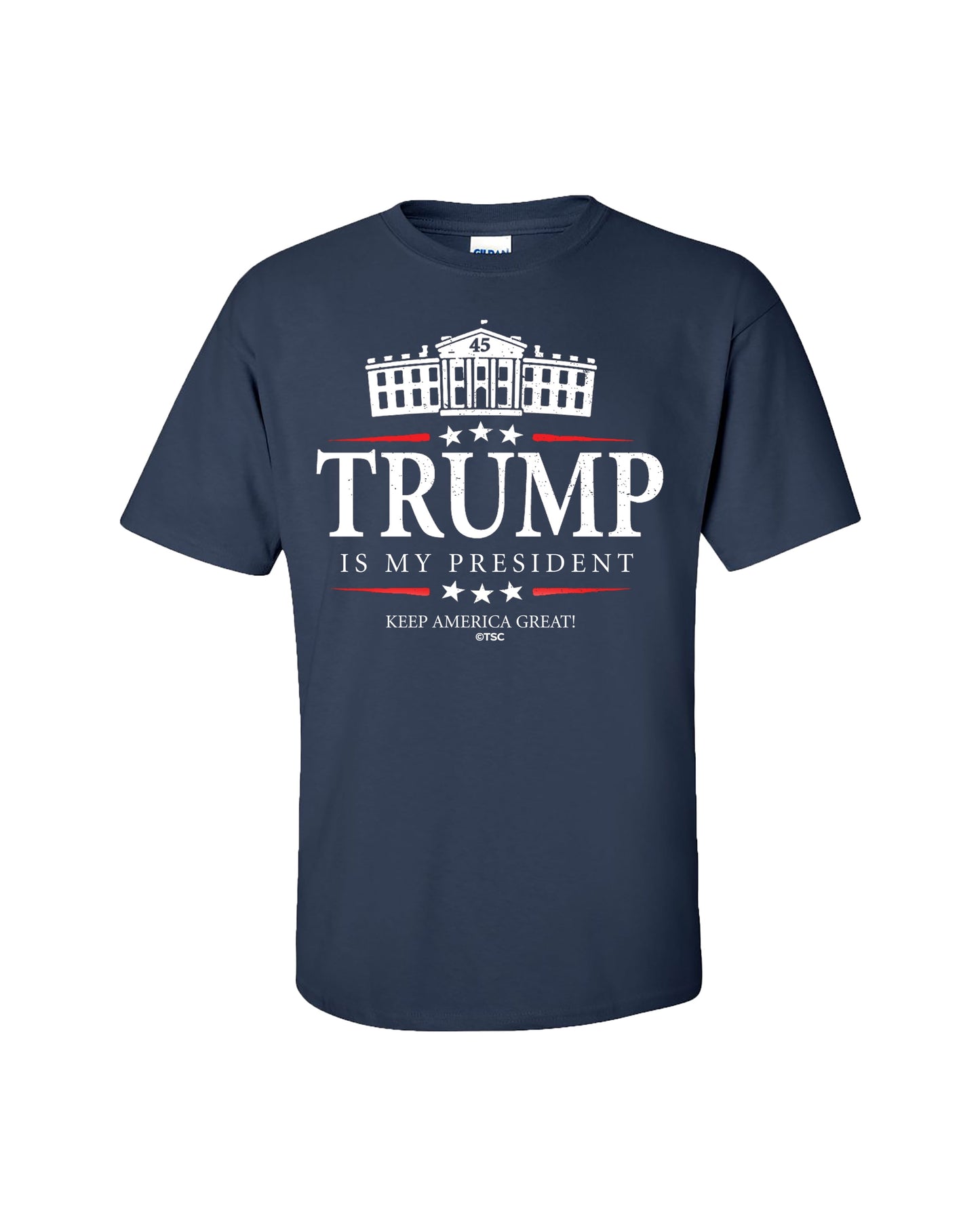 Political Trump Is My President Keep America Great Adult Short Sleeve T-Shirt-Navy-Xl
