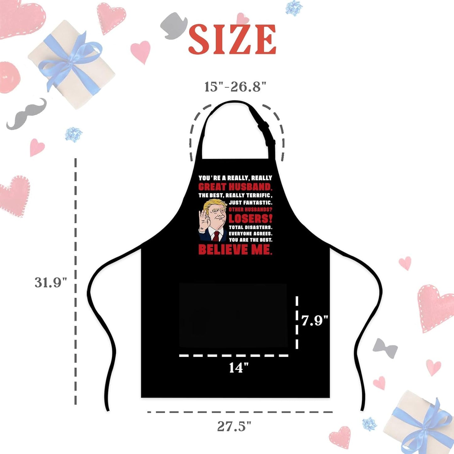 Funny Aprons for Men, Birthday Gifts for Husband from Wife, Anniversary Retirement Gift for Husband, Kitchen Apron for Cooking Grilling, Novelty Mens BBQ Gifts, Christmas White Elephant Gifts for Men