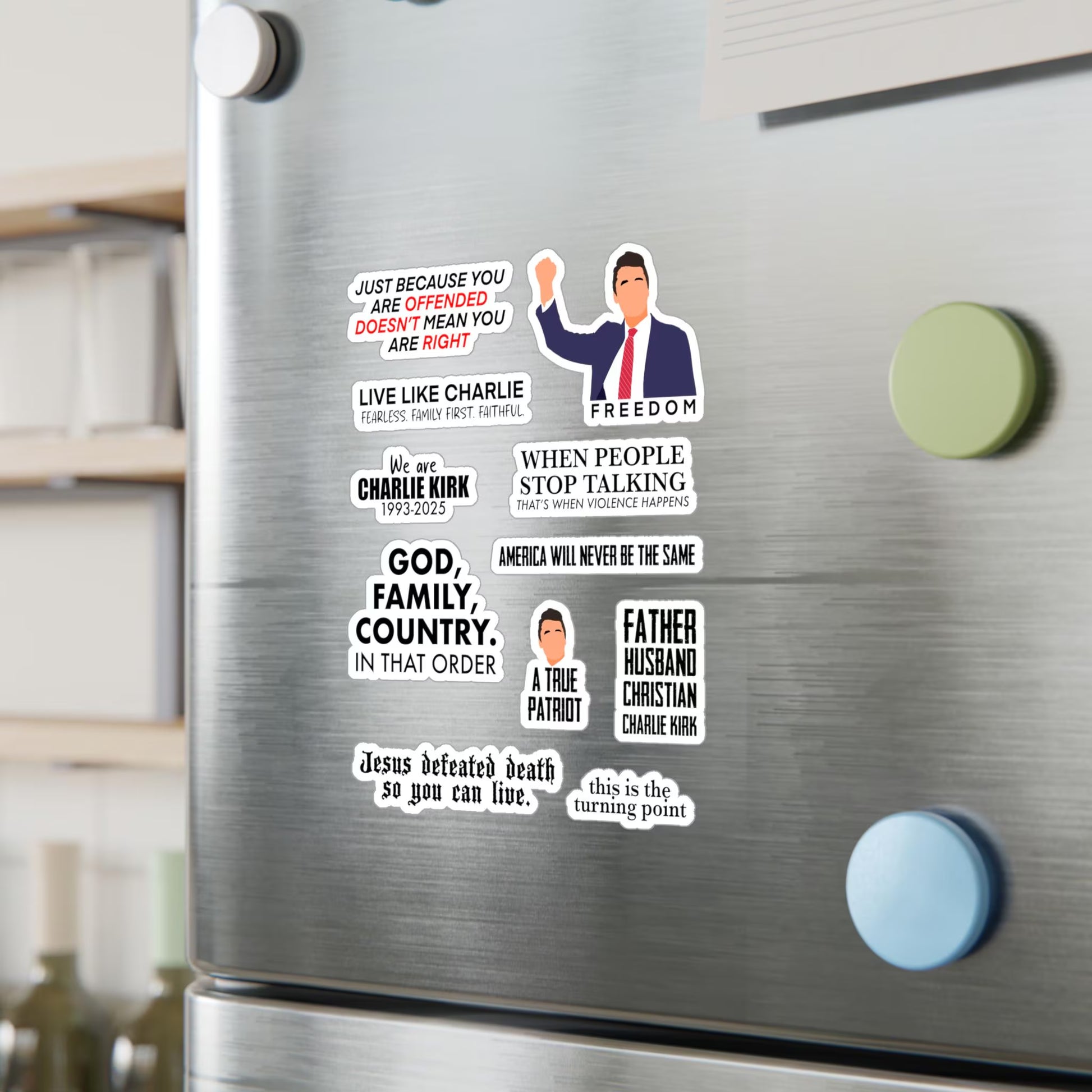 Charlie Kirk Quote Stickers: Fan Art Sticker Pack, Water Resistant