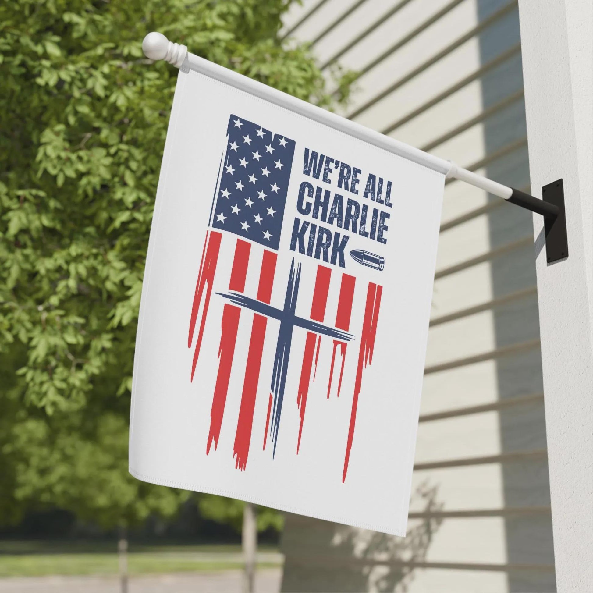 We All Charlie Kirk Flag, Two-Sided American Flag Cross Outdoor Banner, Patriot Charlie Kirk Tribute Garden Sign