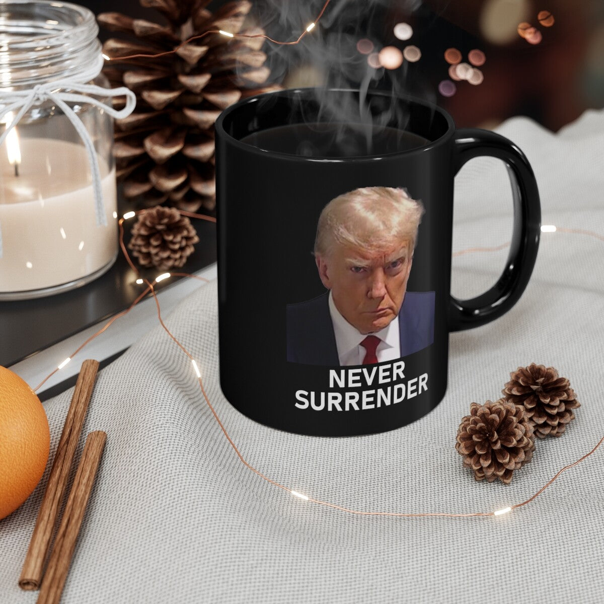 Trump Mug Shot Never Surrender Coffee Mug